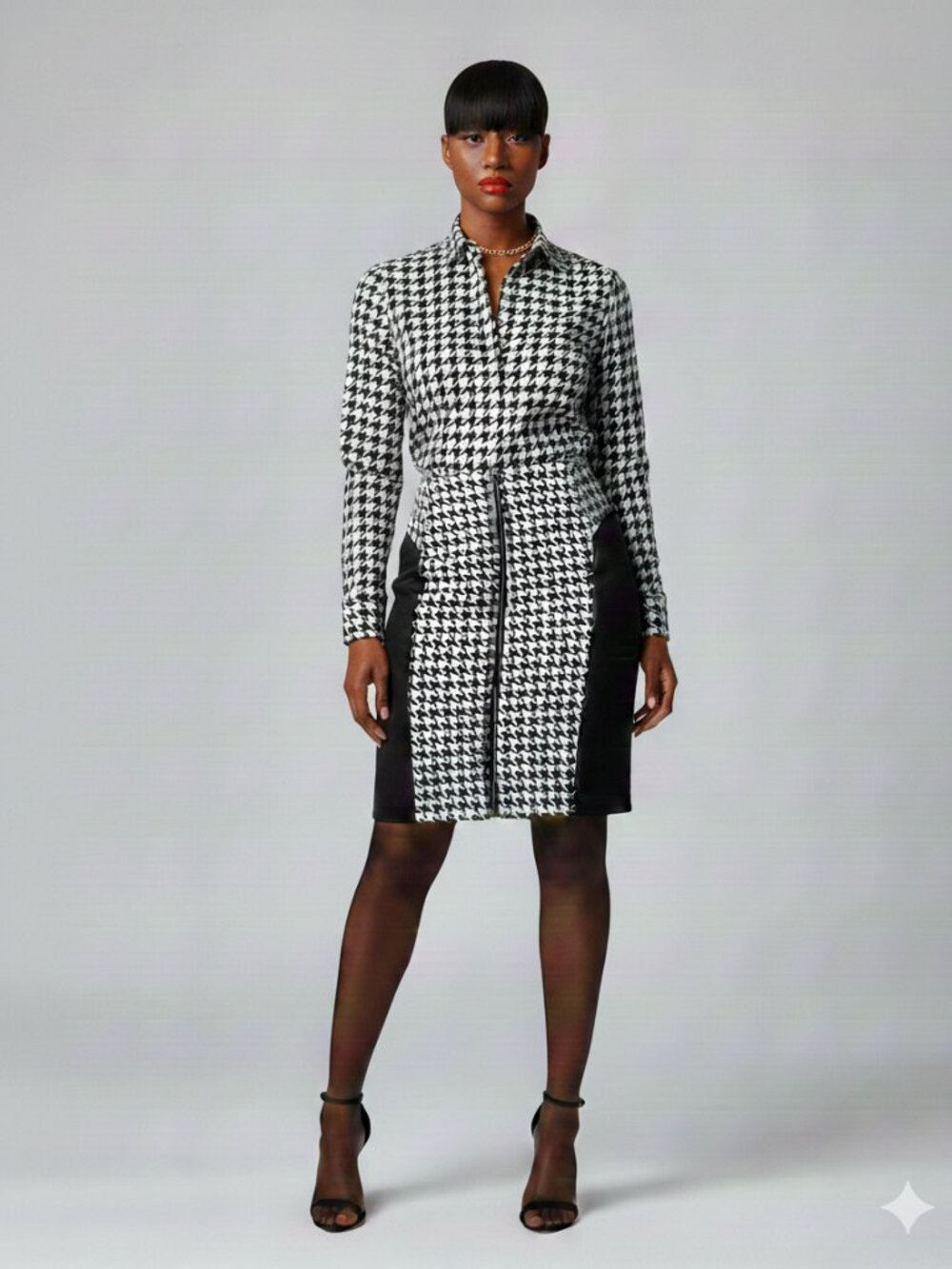 MICHAEL Michael Kors Houndstooth Pencil Skirt | Black & White Midi | Size 10